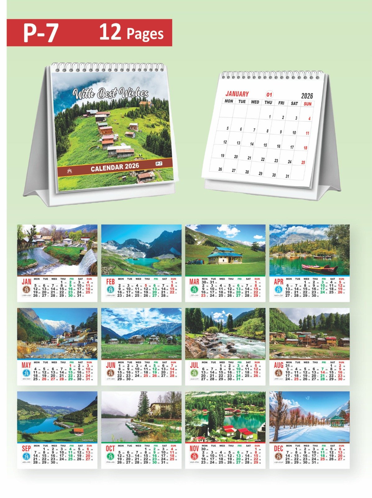 2026 Calendar P Series | 12 Page Card Calendar 1 month on a page - Image 2