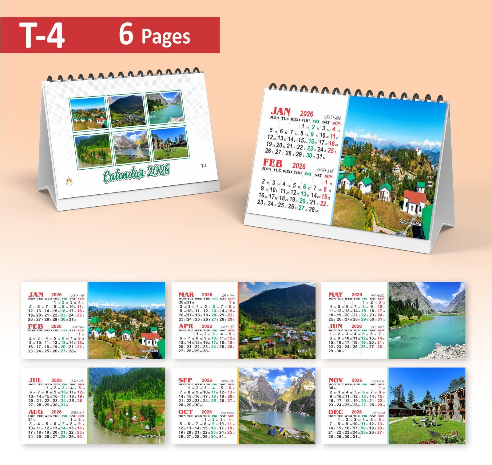 2026 Calendar T Series | 6 Page Table Calendar 2 months on a page - Image 2